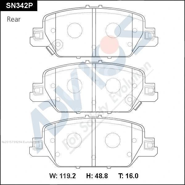 ADVICS sn342p - колодки тормозные, толщина 16 мм, ширина 48,8 мм