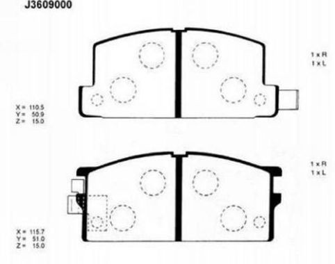 NIPPARTS j3609000 - колодки тормозные, длина 110,5; 115,7 мм