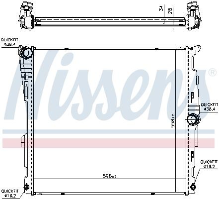 NISSENS 60811 - радиатор охлаждения, длина 598 мм, ширина 557 мм